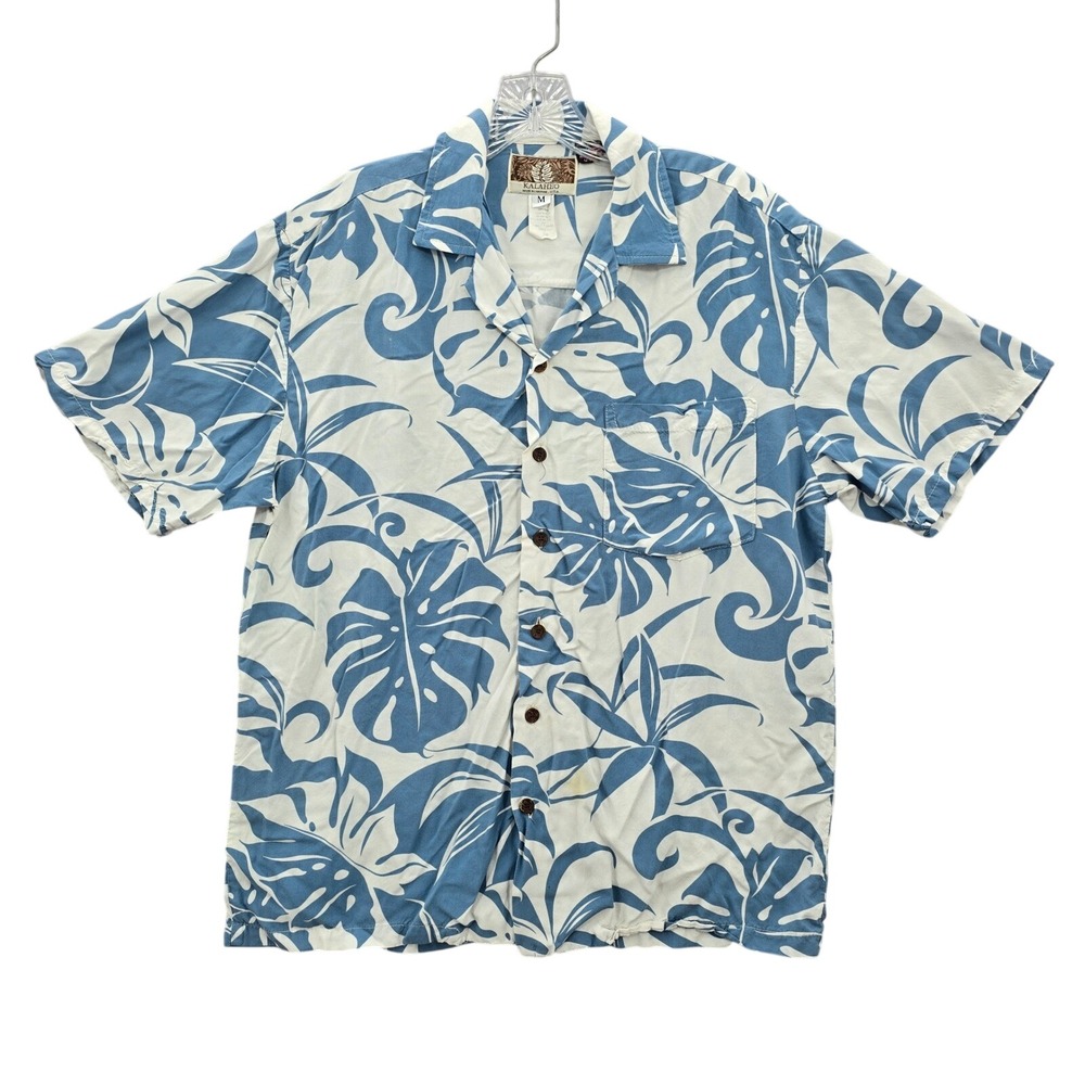 Kalaheo Blue Beach Palm Tropical Surf Island Vintage Relax Hawaiian Shirt Medium